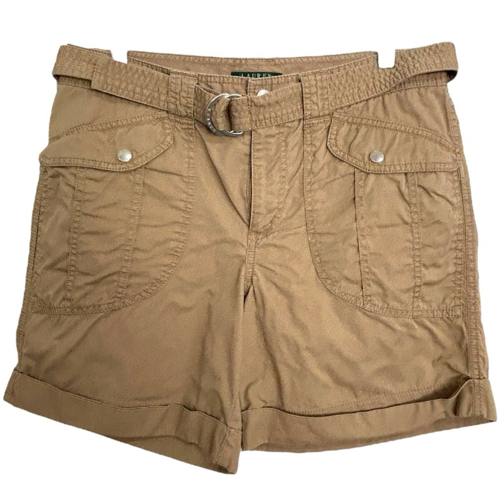 Lauren Ralph Lauren Women's Tan Cuffed Belted Shorts Sz 10